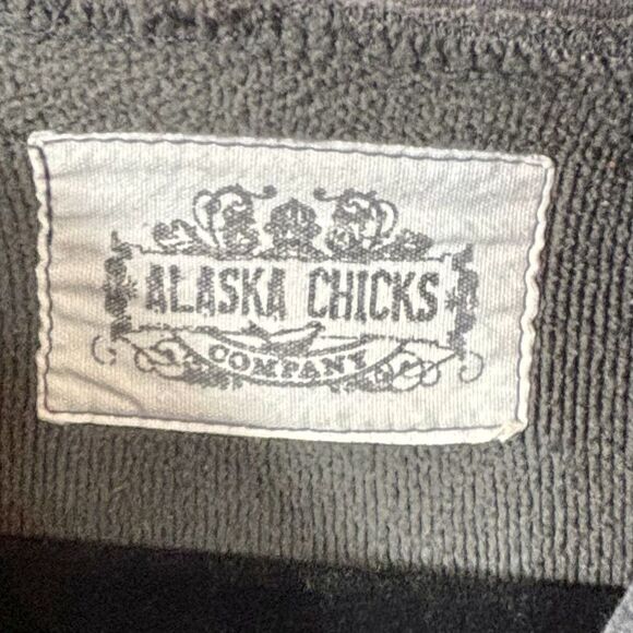 Alaska Chicks Company Hoodie Charcoal Gray Pullover Button Accents - Picture 10 of 12